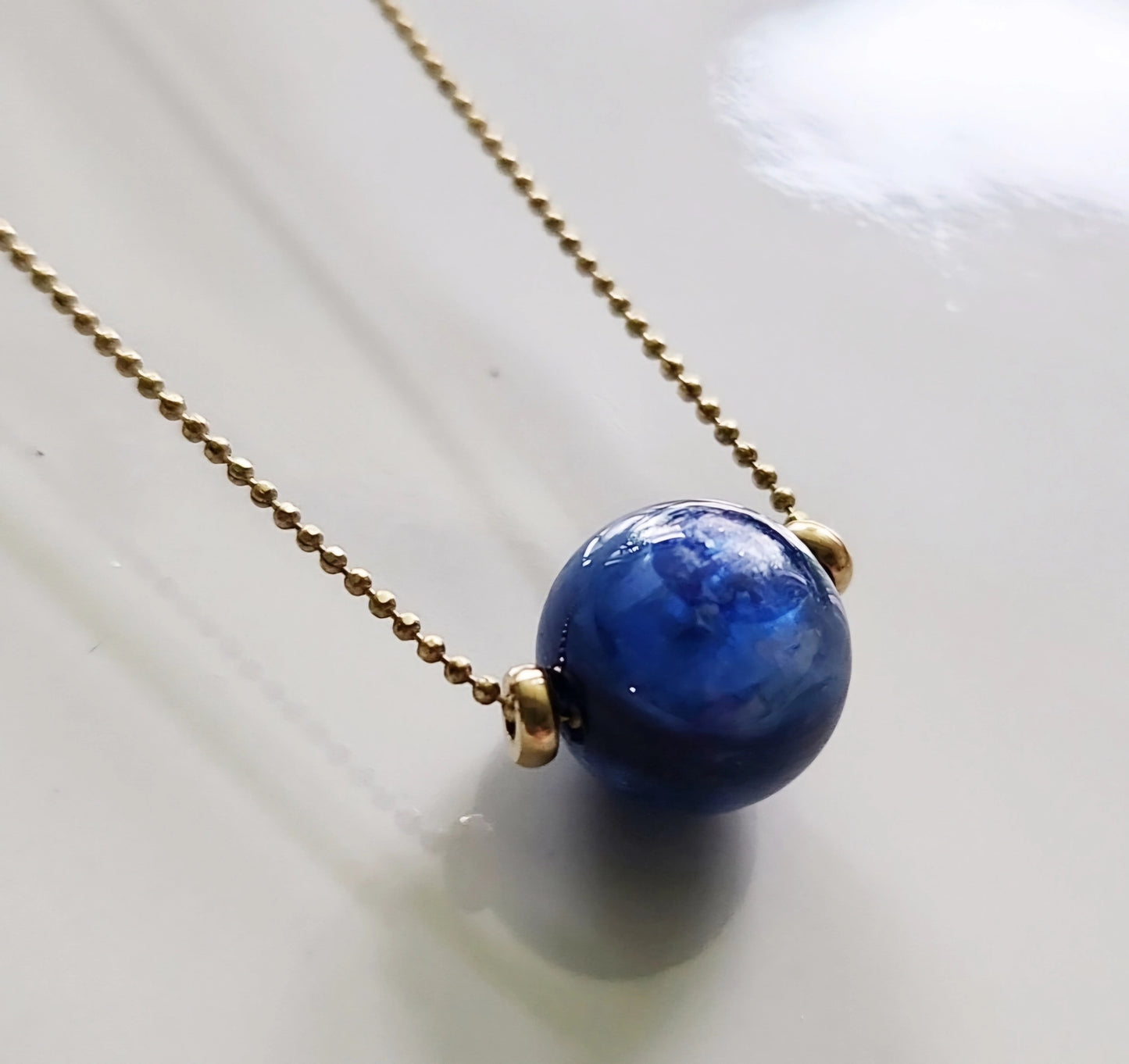 Kyanite and Malachite Globe Focal and Ball Chain Necklaces