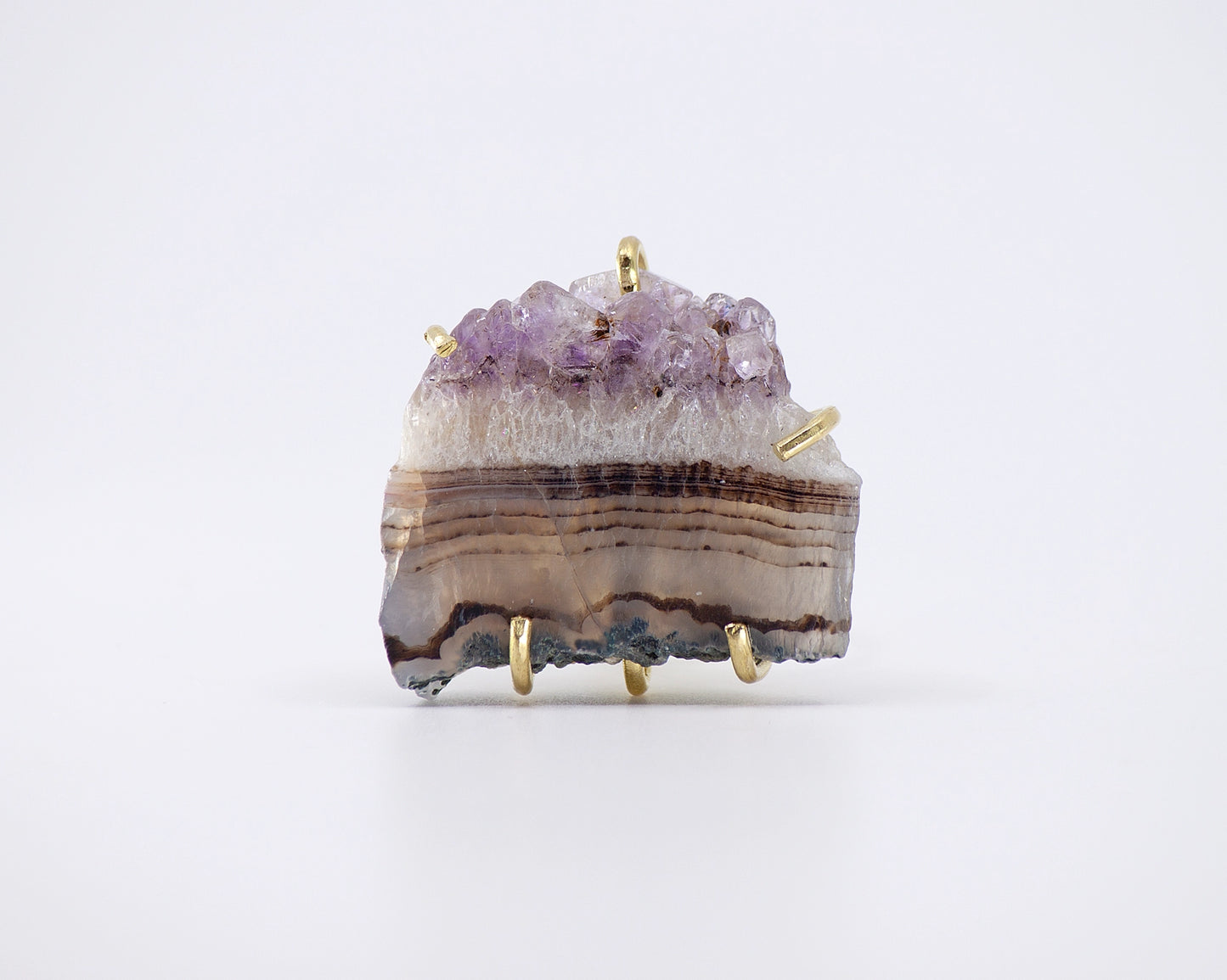 Natural Amethyst Druzy Brass Adjustable Statement Ring