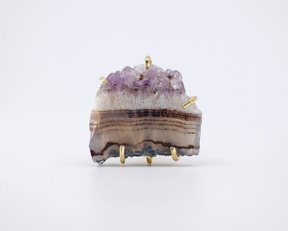 Natural Amethyst Druzy Brass Adjustable Statement Ring