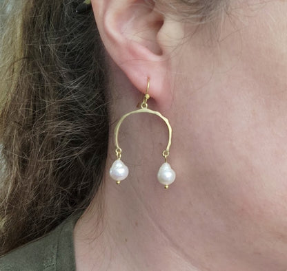Coral Branches & Waves Freshwater Pearl Dangle Earrings