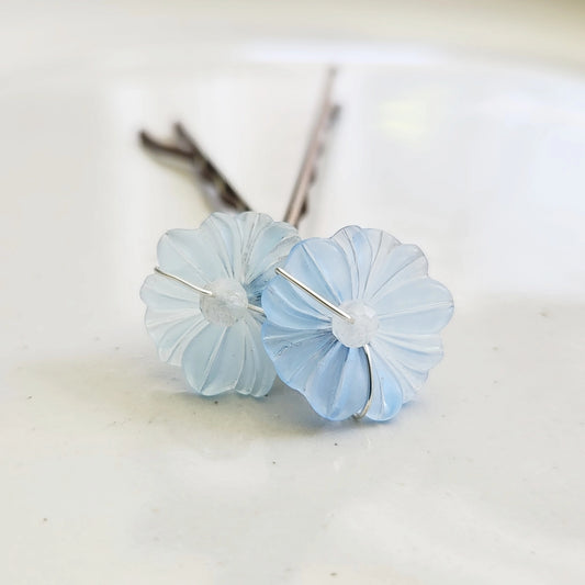 Light Blue, Pink & Moonstone Vintage Lucite Flower Hairpin