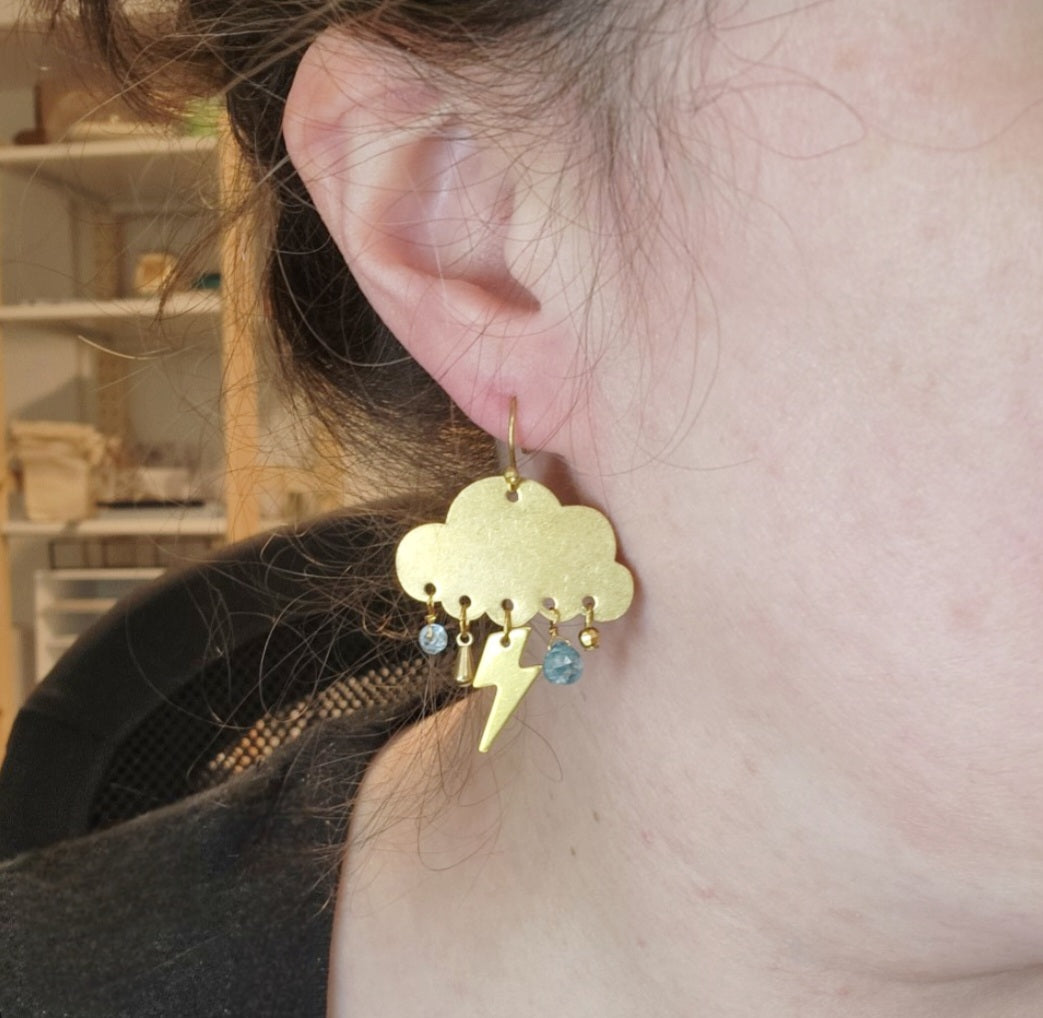 Rain Cloud and Gemstone Chandelier Earrings