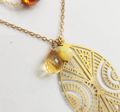 Golden Gemstone and Floral Layering Necklaces For Fall
