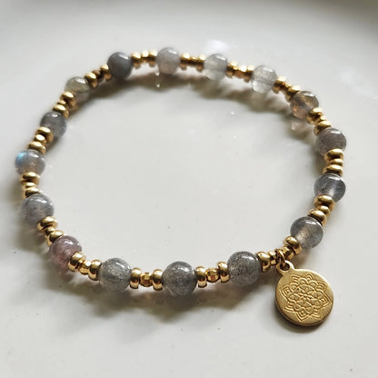 Gemstone & Lotus Charm Meaningful Beaded Stretch Bracelets