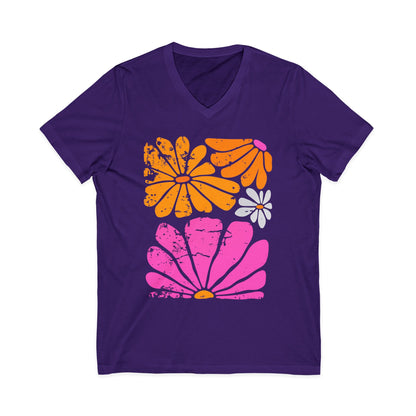 Sunbloom Boho Vintage Floral - Short Sleeve V Neck