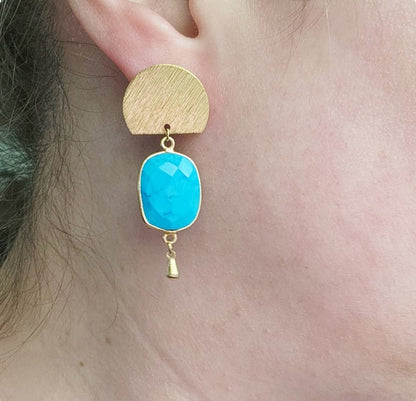 Blue Lapis and Turquoise Geometric Dangle and Drop Earrings