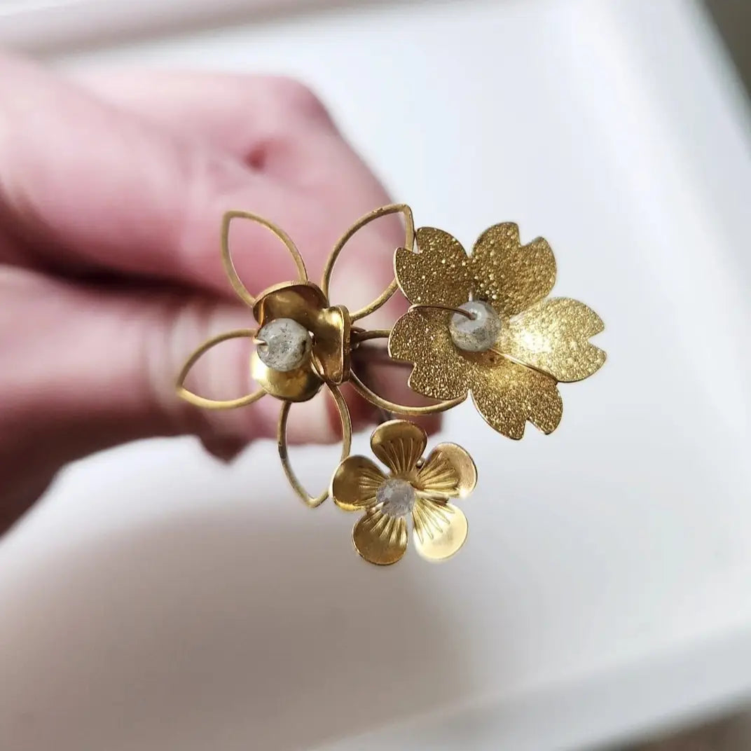 Brass Flower & Rainbow Labradorite Hairpins For Any Hairdo