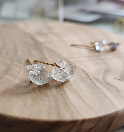 Natural Tibetan Quartz w/ Anthraxolite Stud Post Earrings