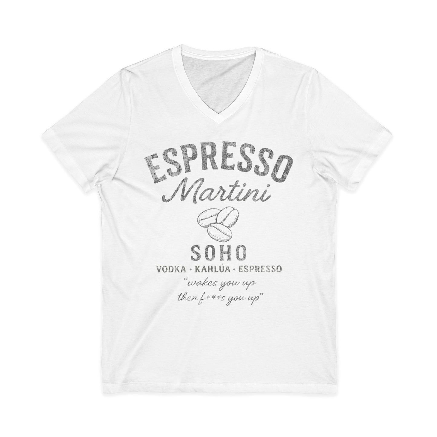 Espresso Martini, Vintage Faded Print - Short Sleeve V Neck