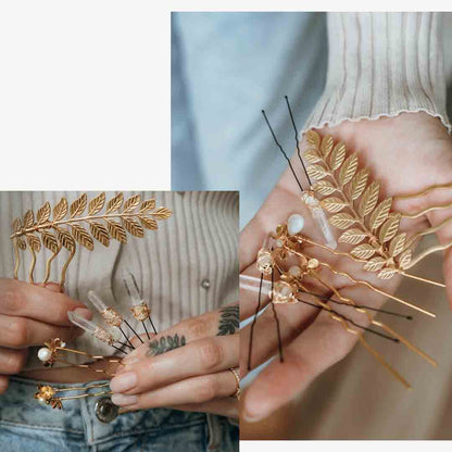 Brass Star Cloak Fern Leaf Sprig Wire Wrapped U Hairpins