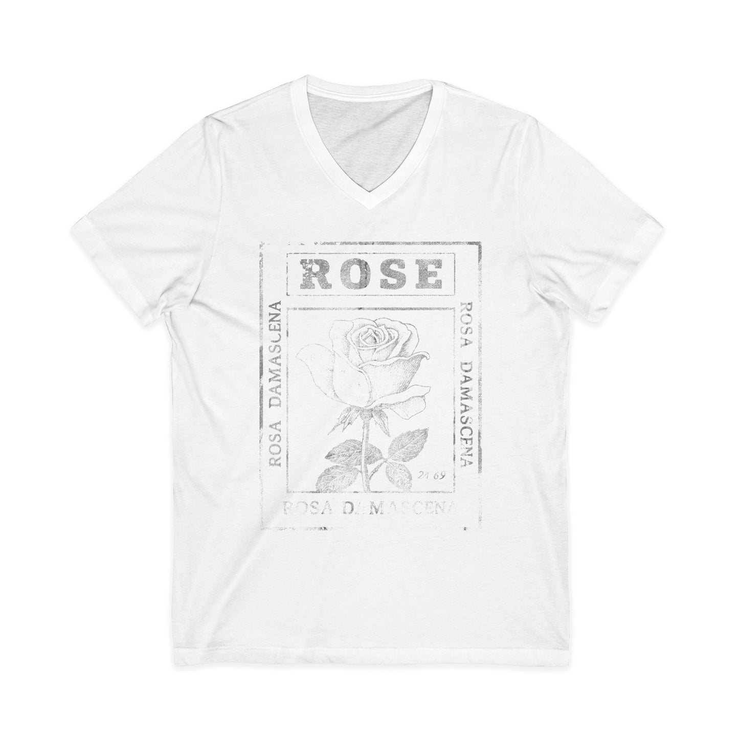 Rosa Damascena, Vintage Faded Print - Short Sleeve V Neck