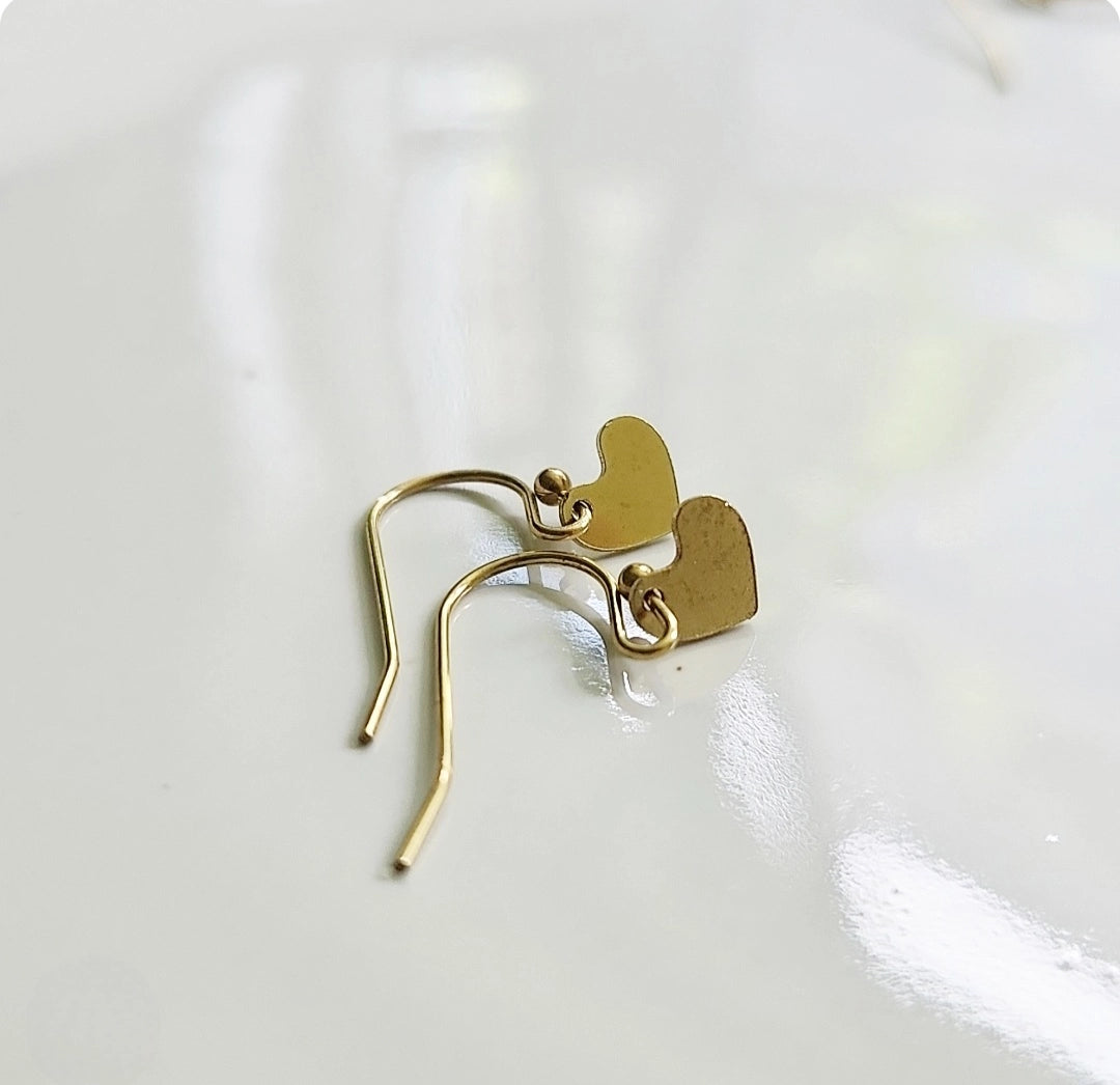 Sweet Brass Heart Mini Dangle Earrings, Love Jewelry