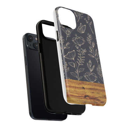 Floral Woodgrain Tough Magnetic Phone Case — Navy Botanical Protection