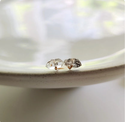 Natural Tibetan Quartz w/ Anthraxolite Stud Post Earrings