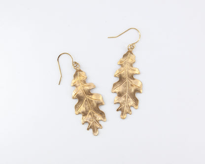 Brass Oak Leaf Dangle Earrings, Floral Botanical Jewelry
