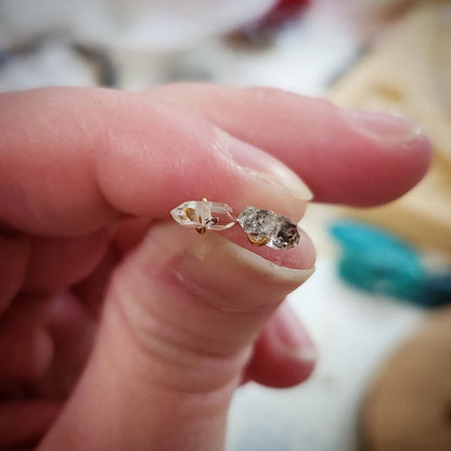 Natural Tibetan Quartz w/ Anthraxolite Stud Post Earrings