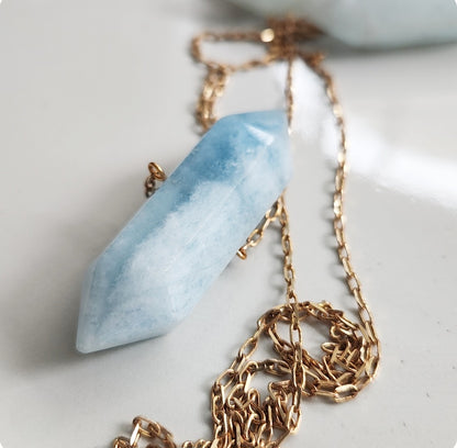 Natural Aquamarine Double Terminated Crystal Point Pendant