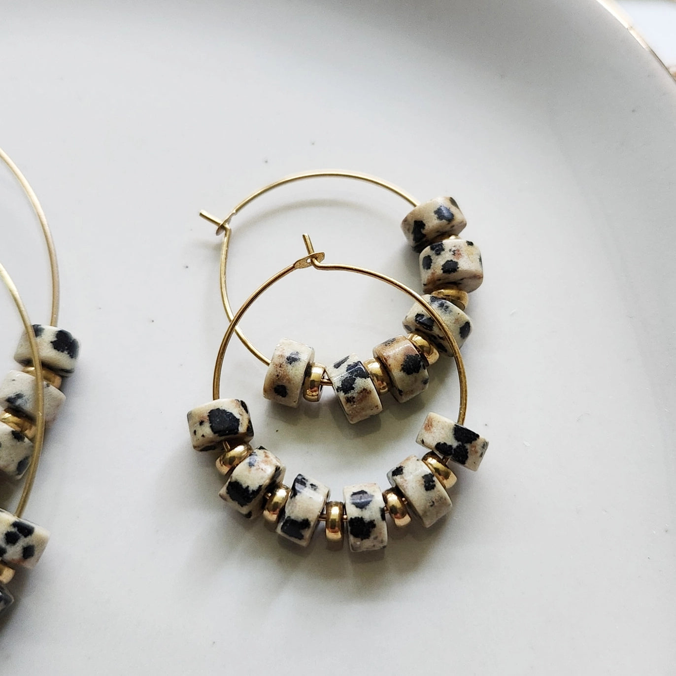 Grounding Dalmatian Jasper and Brass Hoop Earrings and Ring