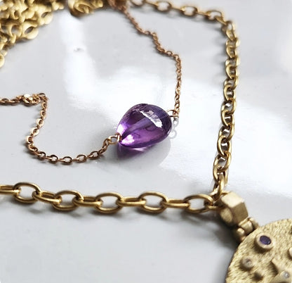 Stars and Moon Zodiac Charm, Cz & Purple Sapphire Necklaces