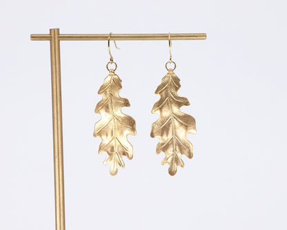 Brass Oak Leaf Dangle Earrings, Floral Botanical Jewelry
