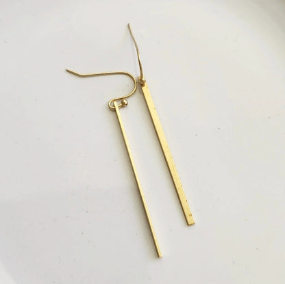Lightweight Slim Brass Bar Dangle & Drop Earrings