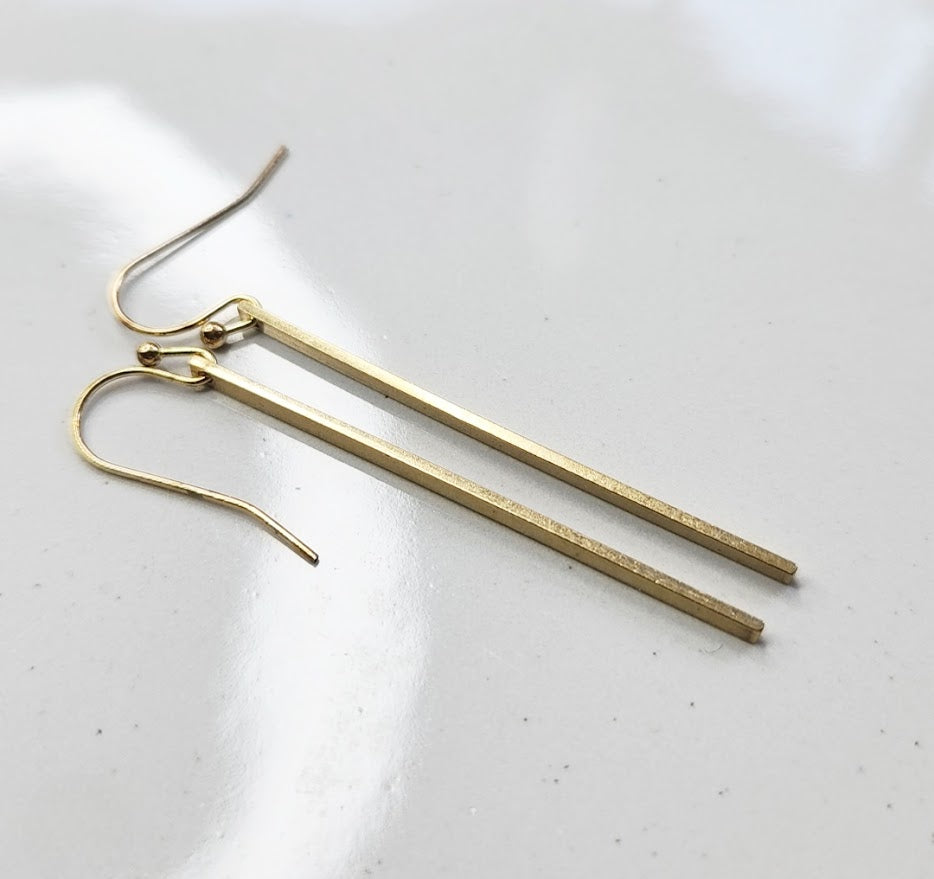 Lightweight Slim Brass Bar Dangle & Drop Earrings