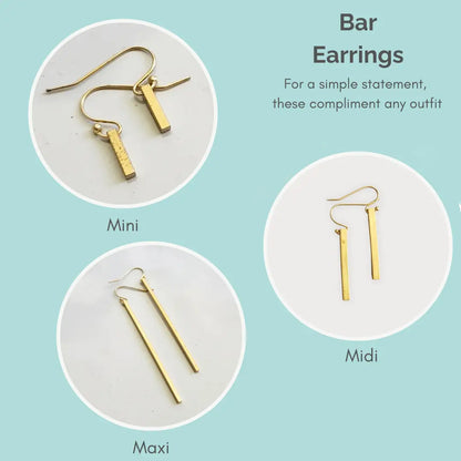 Brass Bar Edgy Dangle Earrings, Wardrobe Staple Jewelry