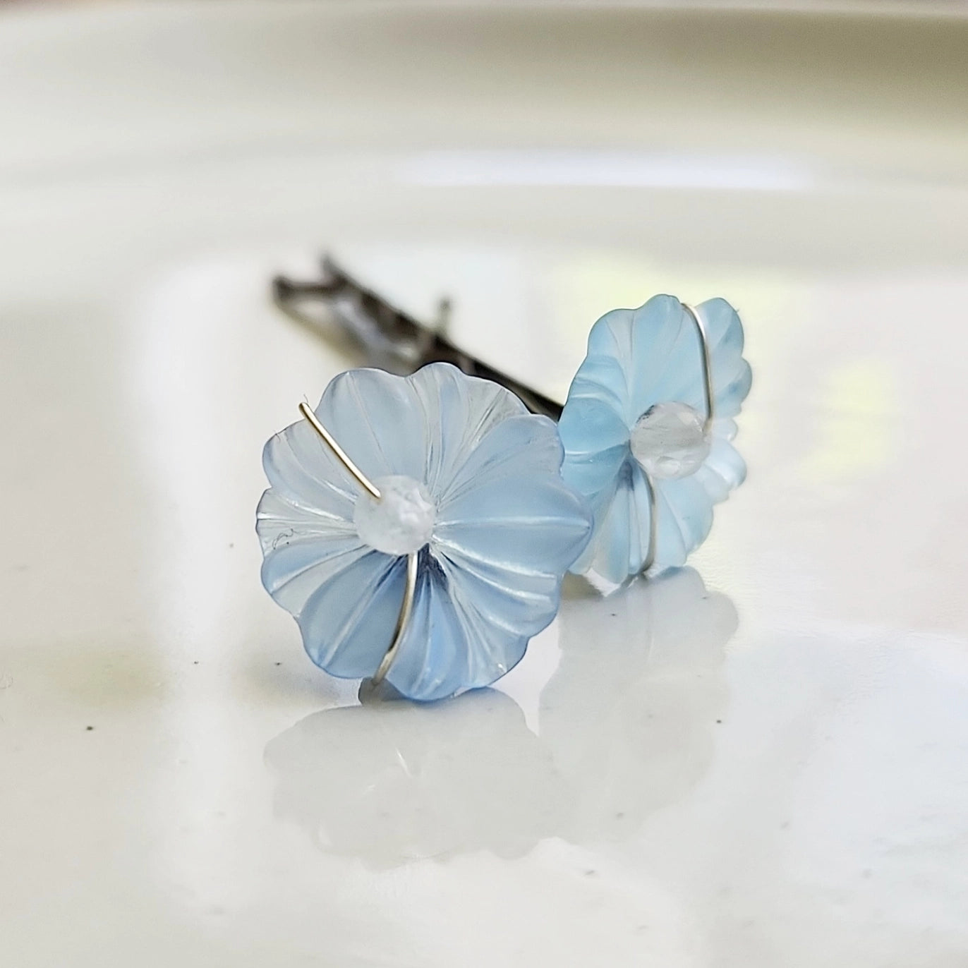 Light Blue, Pink & Moonstone Vintage Lucite Flower Hairpin