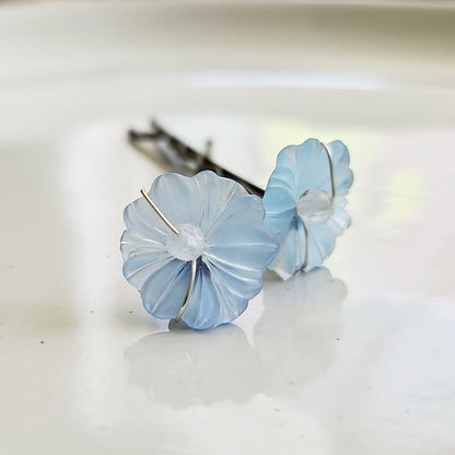 Light Blue, Pink & Moonstone Vintage Lucite Flower Hairpin