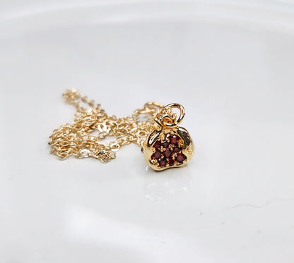 Pomegranate Fruit & Cubic Zirconia Charm Gold Fill Necklace