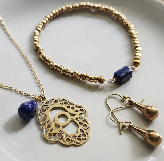 Lapis Lazuli and Hamsa Charm, Evil Eye Protection Necklace