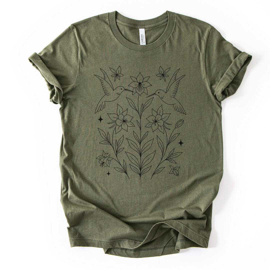 Humming Bird Blossom - Bella Canvas Super Soft Fitted T Shirt