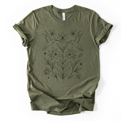 Humming Bird Blossom - Bella Canvas Super Soft Fitted T Shirt