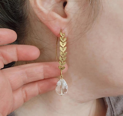 Quartz & Chevron Leaf Chain Earrings Worn By Mandy Moore