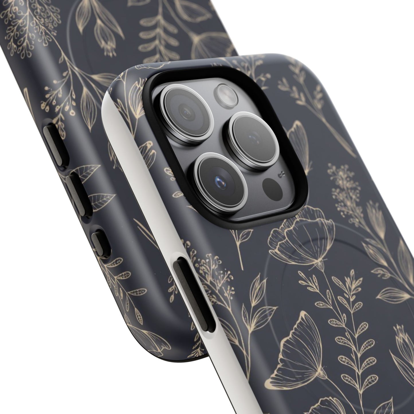 Floral Woodgrain Tough Magnetic Phone Case — Navy Botanical Protection