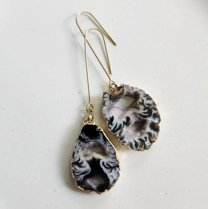 Gold Plated Agate/Druzy Dangle and Drop Earrings