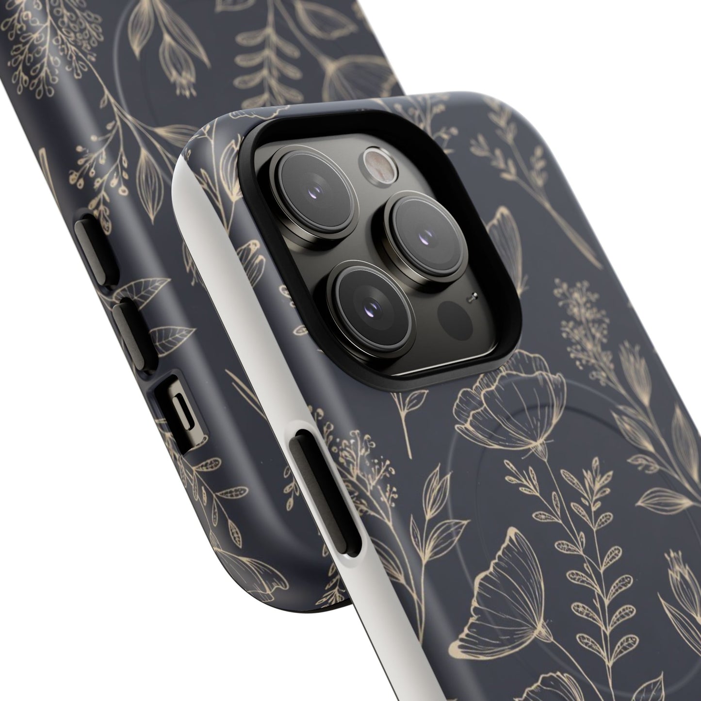 Floral Woodgrain Tough Magnetic Phone Case — Navy Botanical Protection