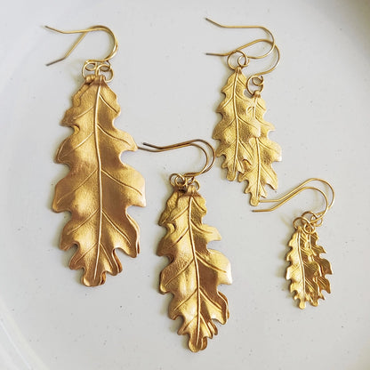 Brass Oak Leaf Dangle Earrings, Floral Botanical Jewelry