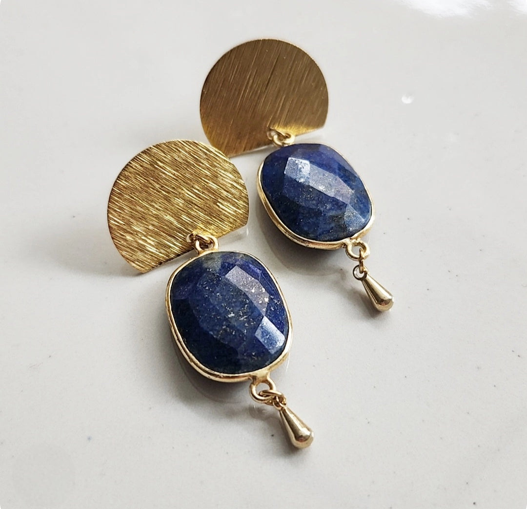 Blue Lapis and Turquoise Geometric Dangle and Drop Earrings