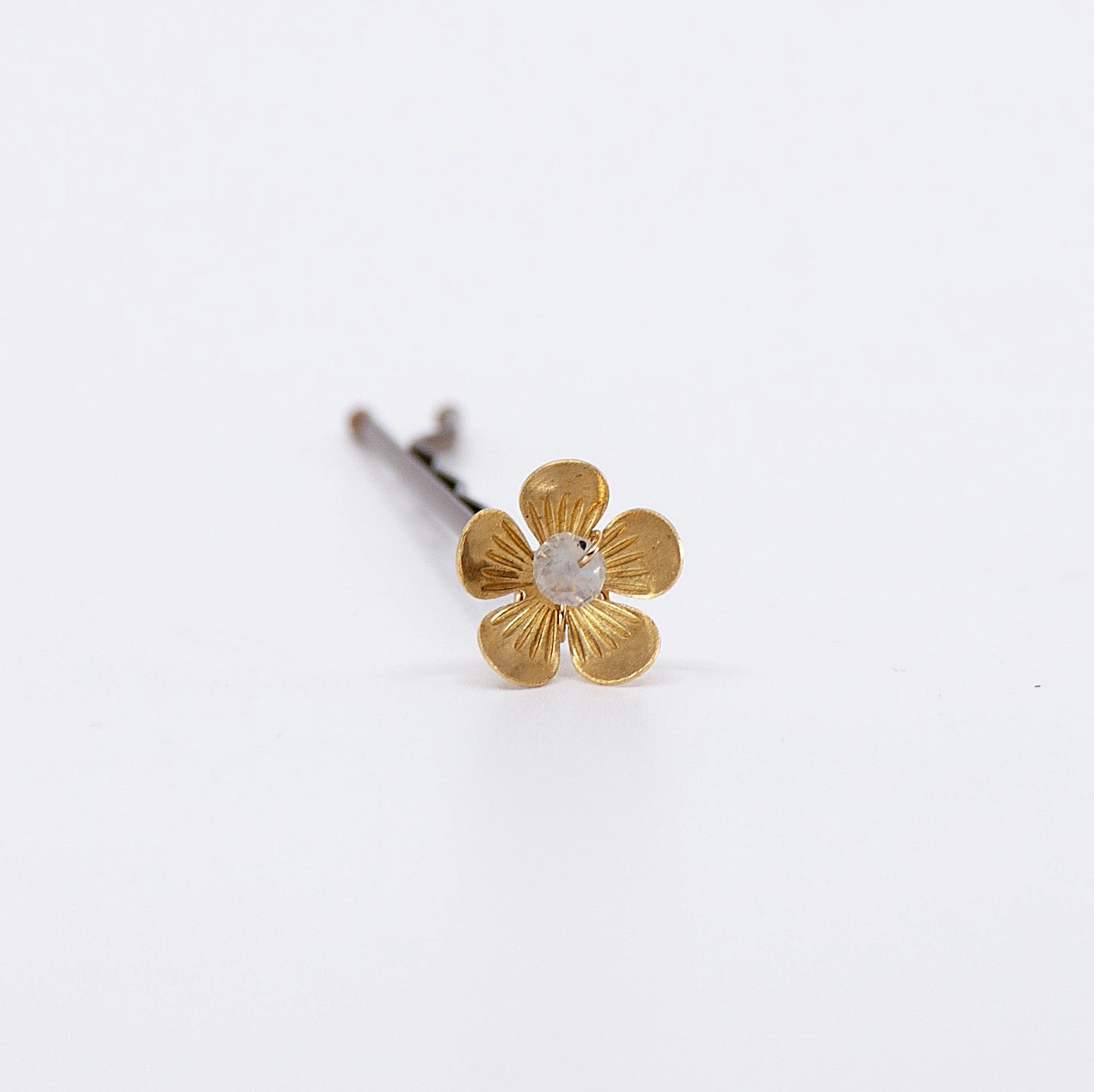 Brass Flower and Mother of Pearl, Pearl, Moonstone Hairpins