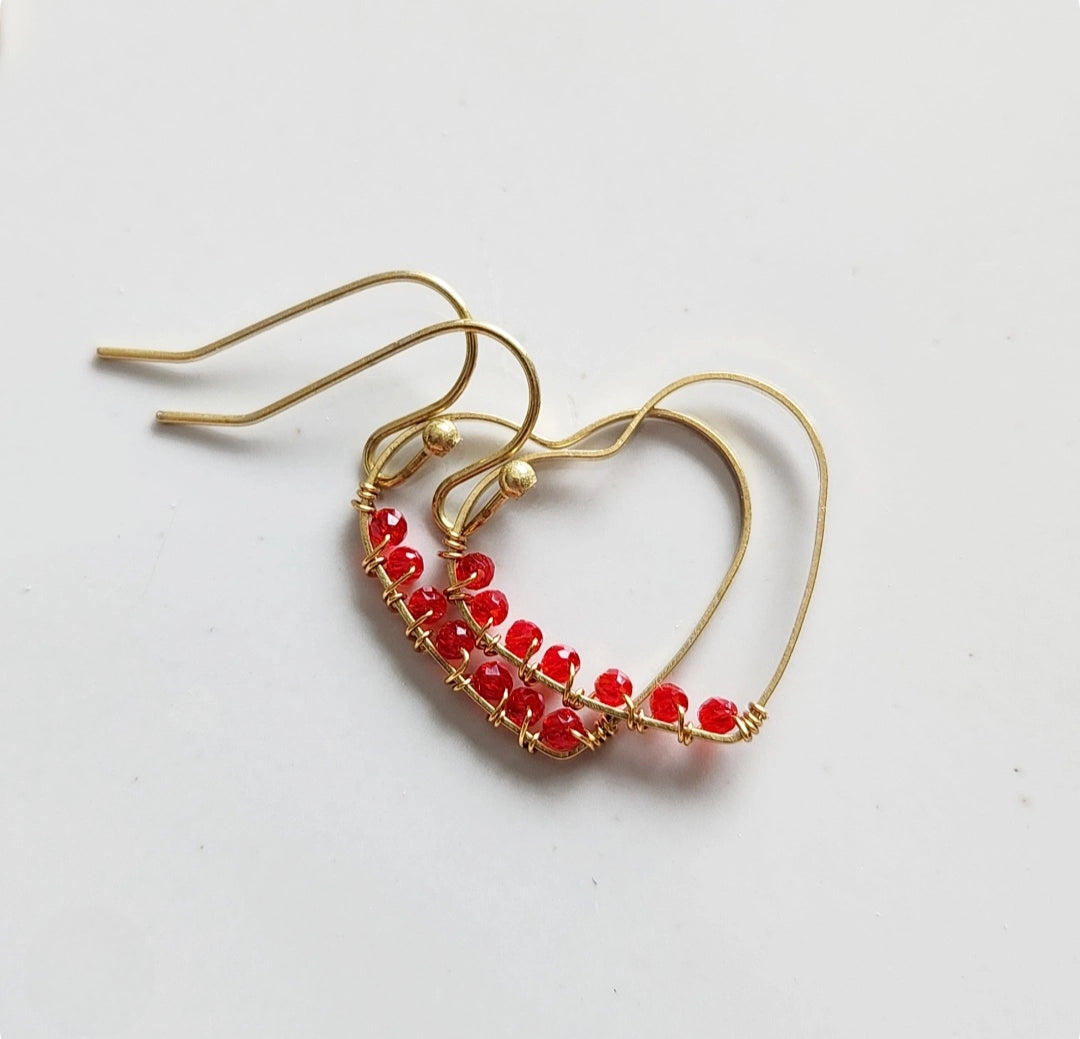 Bright Red Spinel Wrapped Heart Dangle Valentine's Earrings