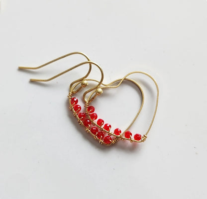 Bright Red Spinel Wrapped Heart Dangle Valentine's Earrings