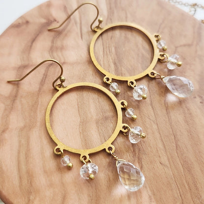 Gemstone and Brass Chandelier Bridal Statement Earrings