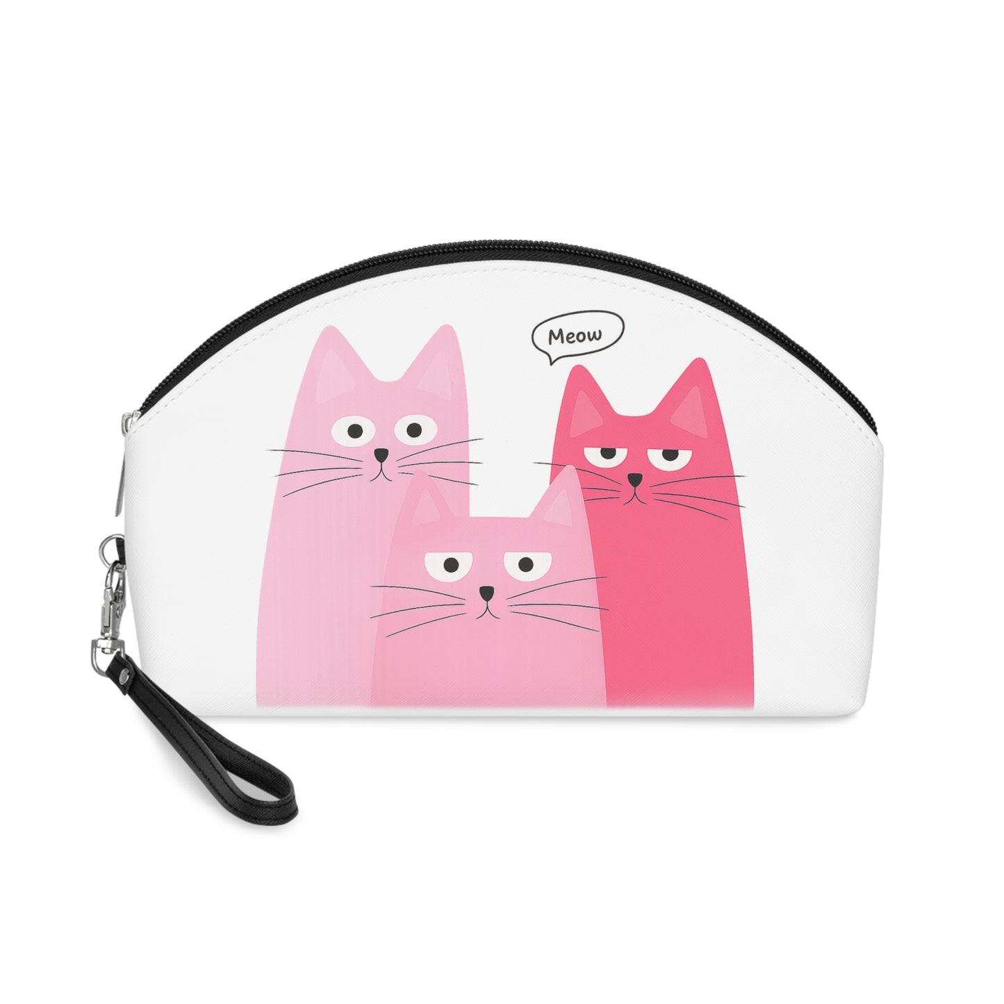 Pink Cat Trio Makeup Bag — Cute 'Meow' Cosmetic Pouch