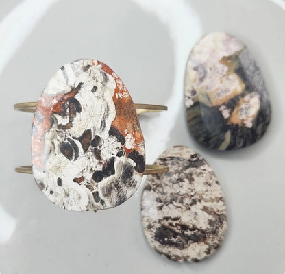 Earthy Natural Mushroom Jasper and Adjustable Brass Cuff