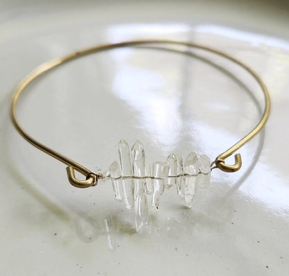 Clear Quartz Stalactite, Brass Stackable Bangle Bracelet
