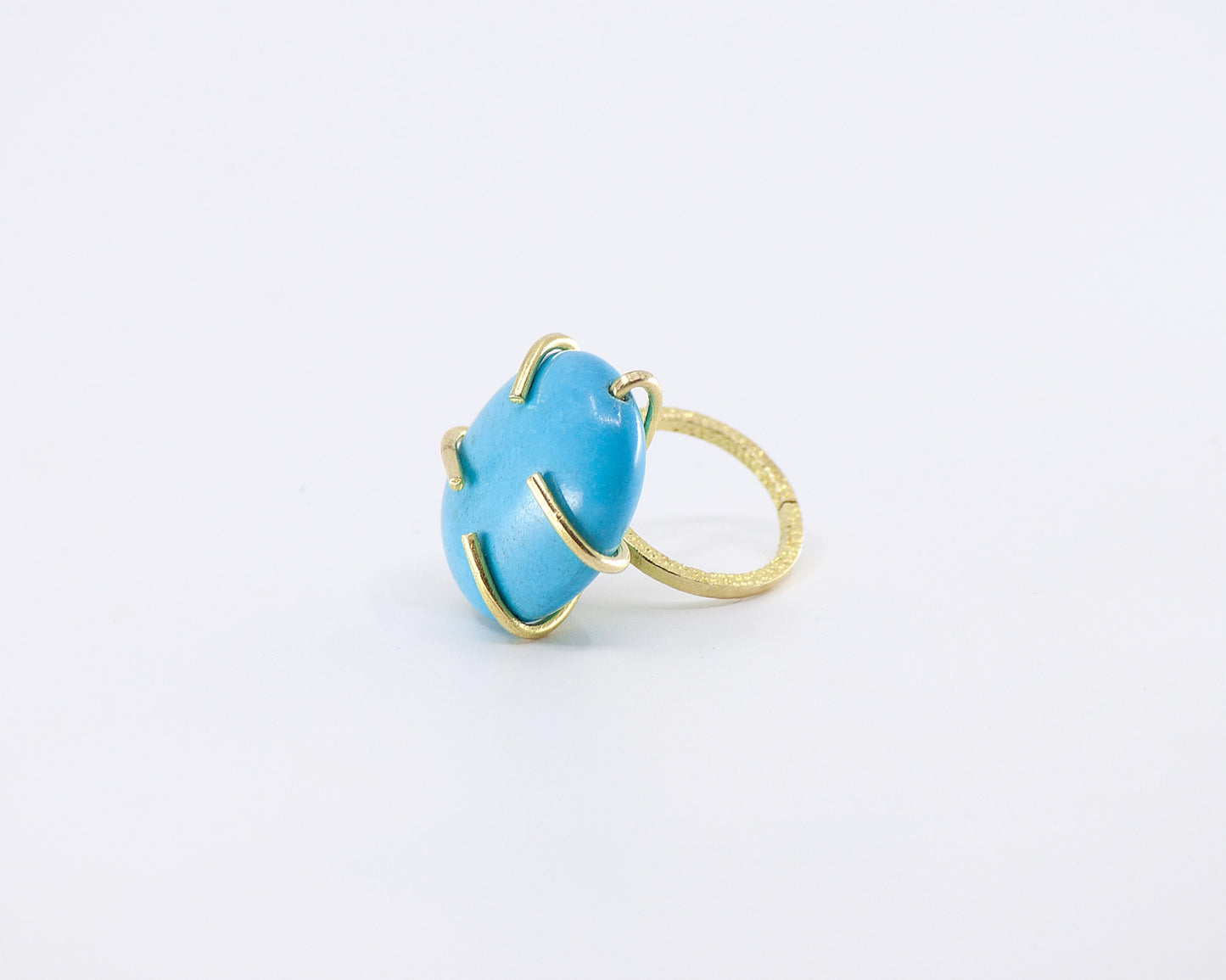 Bright Blue Natural Turquoise and Brass Adjustable Ring