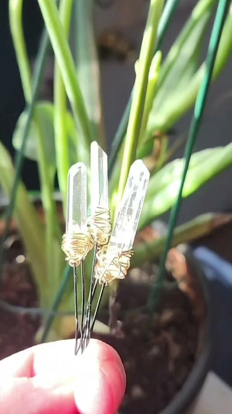Natural Clear Quartz Wire Wrapped U Hairpins, Winter Wedding