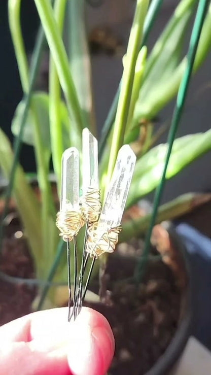 Natural Clear Quartz Wire Wrapped U Hairpins, Winter Wedding