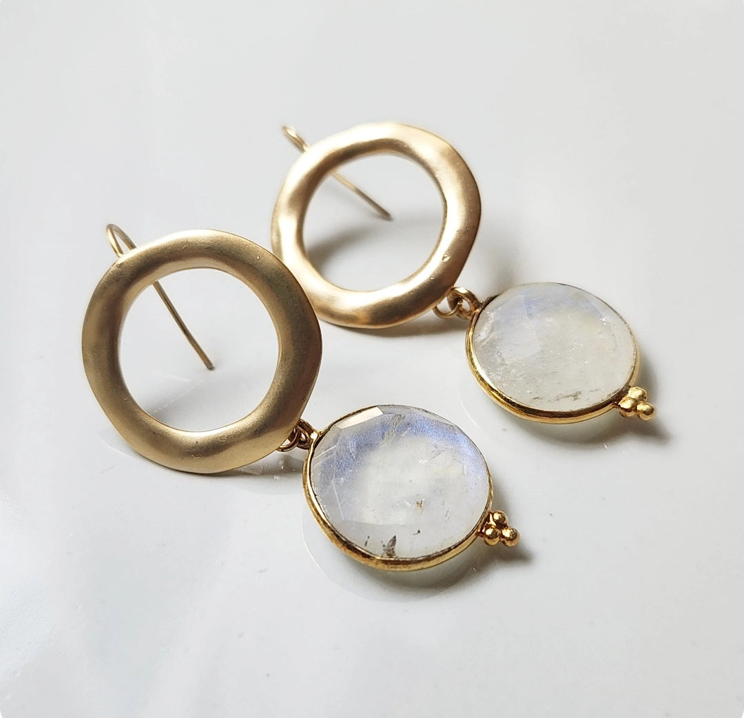 Moonstone Medallion Dangle Earrings and Pendant Necklace